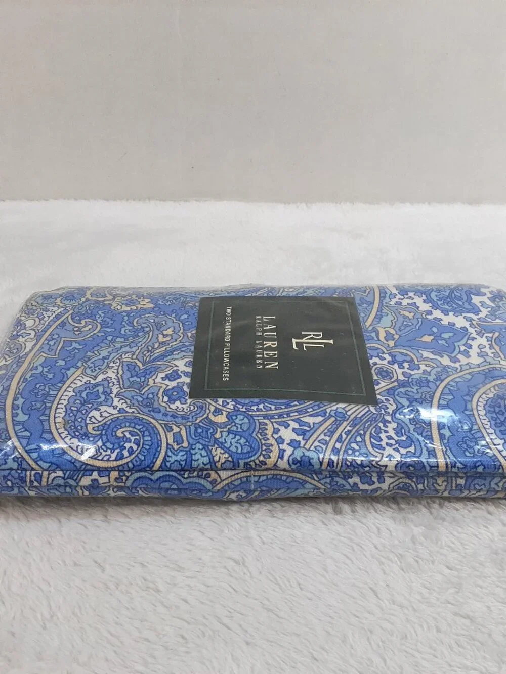 Lauren Ralph Lauren Standard Pillowcases Harbor View Paisley Periwinkle Vtg NOS